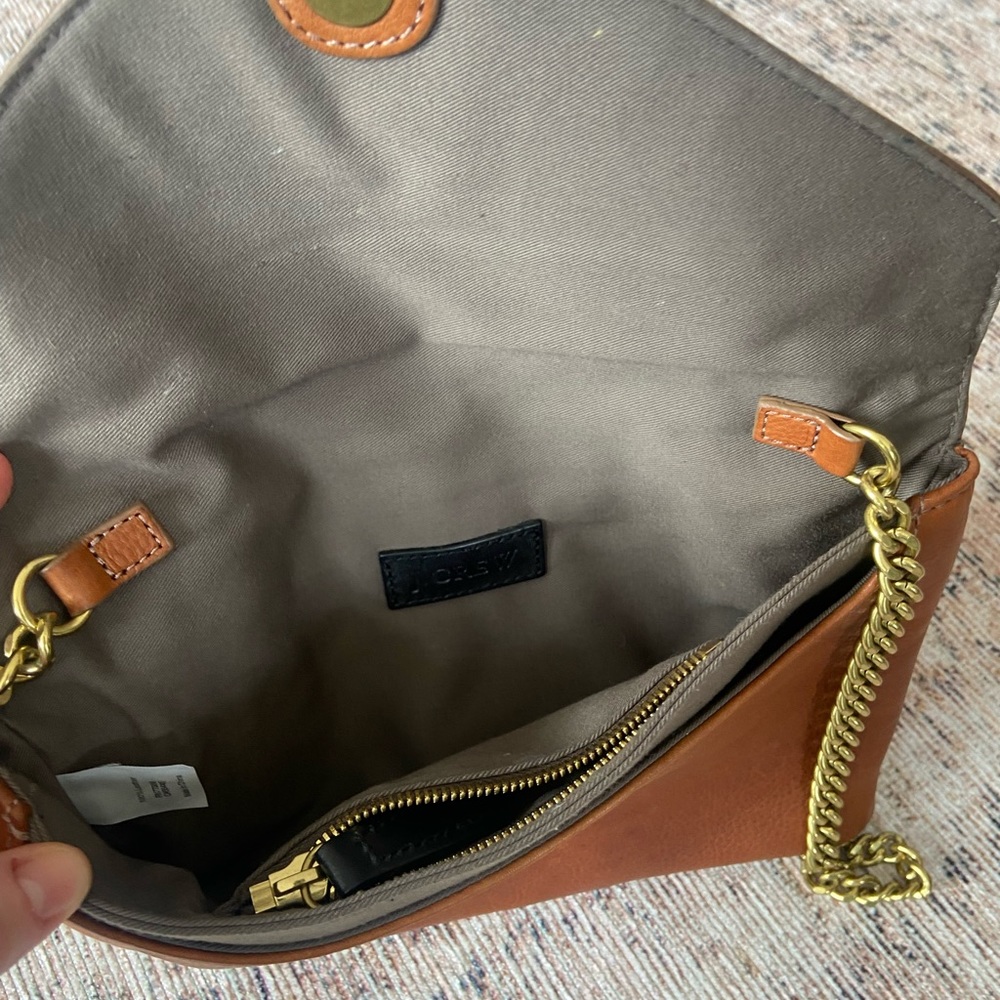 ๐SOLD J. Crew Tan Leather Chain Strap Envelope Clutch Shoulder Bag - Picture 5 of 8